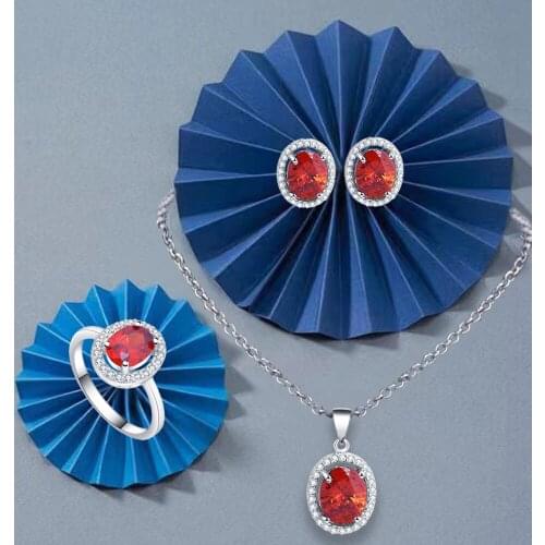 ROLILASON red vintage zircon earrings / necklace / ring / jewelry set fashion party gift female exclusive JS788