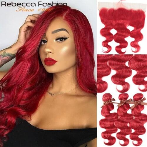 Red Bundles With Closure Colored 1B99J Burgundy Brazilian Hair Body Wave Human Hair 3 Bundles With Closure Human Hair Weaves