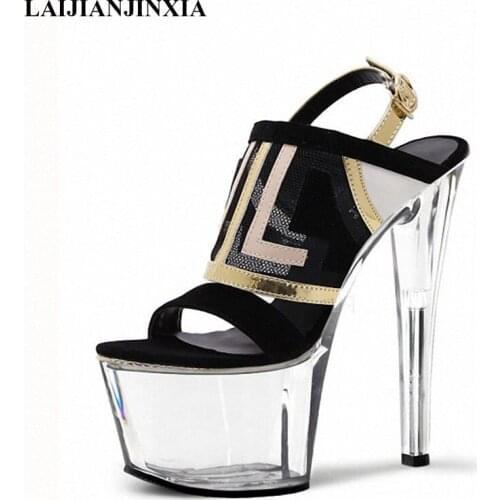 LAIJIANJINXIA New 17cm Fashion Gorgeous glitter shoes women platform sexy clubbing Exotic Dancer 17CM high heels punk sandals
