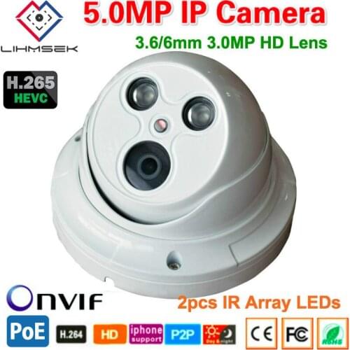 Lihmsek 5.0 Megapixel 1/3 CMOS Sensor H.265 Camera Dome IP Indoor CCTV Home Surveillance with 2pcs IR Array LEDs 40m IR Distance