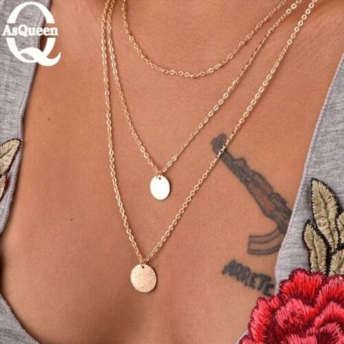 Fashion Accessories Jewelry New Bohemia Multilayer Chain Link Round Wafer Necklace Gift for Women Girl
