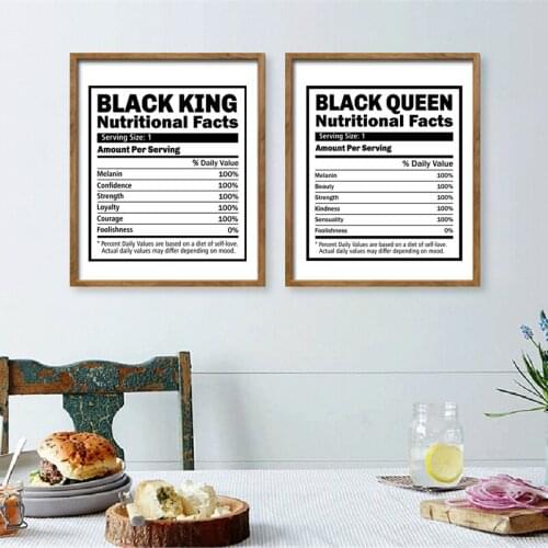 Black King Nutritional Facts Quote Canvas Print Black White Poster Black Queen Nutritional Facts Painting Kitchen Wall Art Decor