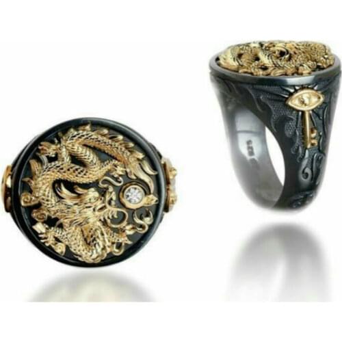 Yobest New Fashion Adjustable Black Gold color Dragon Ring For Men Domineering Personality Jewelry Opening Rings