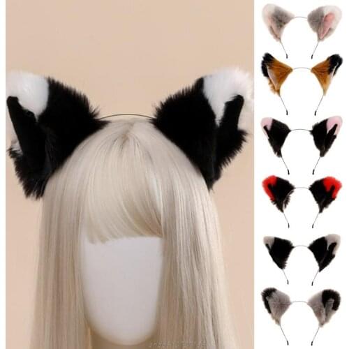 Gradient Color Block Faux Fur Animal Headband Plush Kitten Wolf Ears Hair Hoop Anime Maid Lolita Cosplay Party JY10 21 Dropship