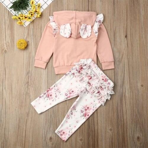 2020 Autumn Baby Spring Clothing Baby Girl Tracksuit Bears Ears Hooded Sweatshirt Heart Top Pants Trousers Outfit Clothes Sets