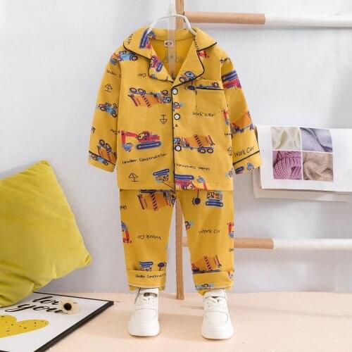 TUONXYE New Summer Boys Long sleeves Pajamas Girls Set Excavator Pyjama Cotton Kids Pijama Children Sleepwear