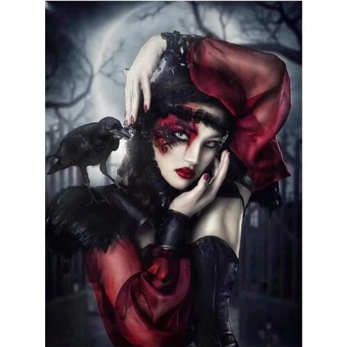 Full square round 5D diamond Painting Fantasy Gothic Crow Woman DIY diamond embroidery cross stitch rhinestone Of pictures, P905