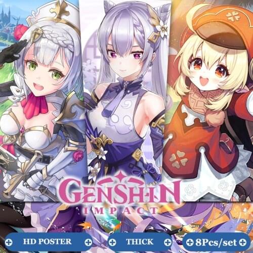 8Pcs Genshin Impact Poster HD Game Painting Anime Girl Wall Art Prints Dorm Picture For Living Room Bedroom Home Decor 42*28.5cm