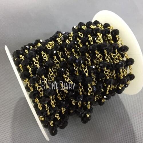 4x6mm Gold Electroplated Faceted Rondelle Beads Black Glass Crystal Chain Rosary RC5037