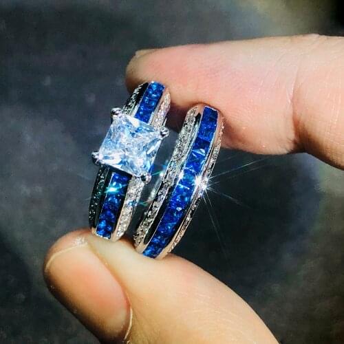 Luxury Set Of Rings With Blue Zircon Stone Womens Finger Ring Accessories Gift For Girl Fashion Jewelry Wholesale R690