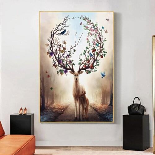 SELFLESSLY Nordic Elk Deer Canvas Painting For Living Room Prints And Posters Animal Art Modern Decorative Pictures Home Decor