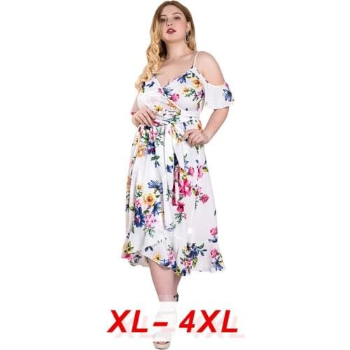 Sexy V Neck Low-cut Dresses Womens Plus Size Strapless Backless Loose Floral Print Boho Sleeveless Long Dress Large Size Female