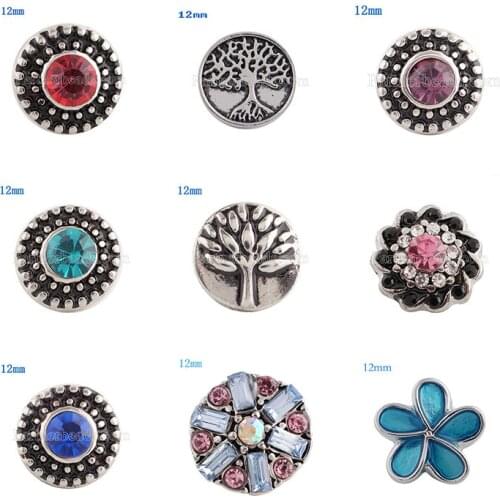 Tree of life Flower 12mm Rhinestone Charms Metal snap button DIY jewelry KS2045