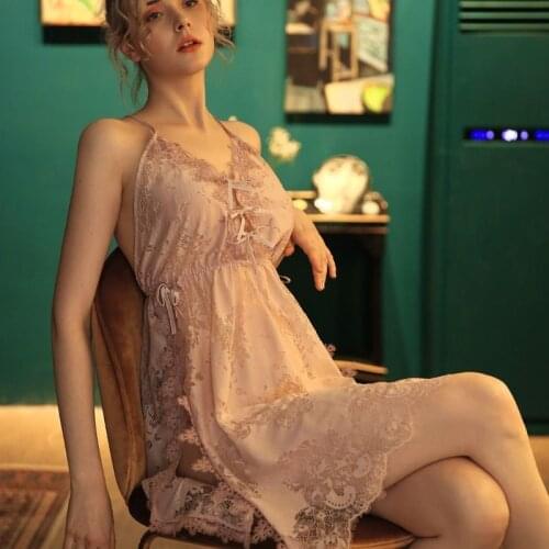 Tufaha Two-piece Sexy Pajama with Underwear Transparent Lace Sexy Sleeping Dress Plus Size Lingere Plus Size