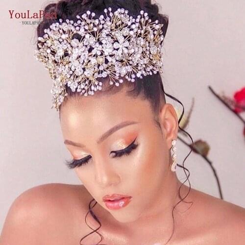YouLaPan HP240 Alloy Flower Wedding Hair Accessories Gold Crown Tiaras Rhinestone Wedding Hair Jewelry Crystal Bridal Headband