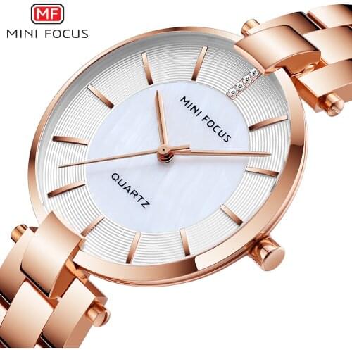 MINI FOCUS Women Watches Minimalist Fashion Luxury Brand Design Crystal Rose Gold Stainless Steel Strap Waterproof часы женские
