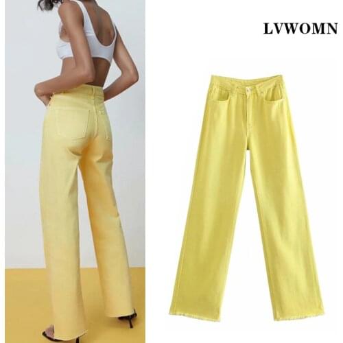 LVWOMN Za Woman Jeans 2021 Spring Women Pants High Waist Jeans Wide Leg Chic Zipper Woman Clothes Casual Denim Trousers Pocket