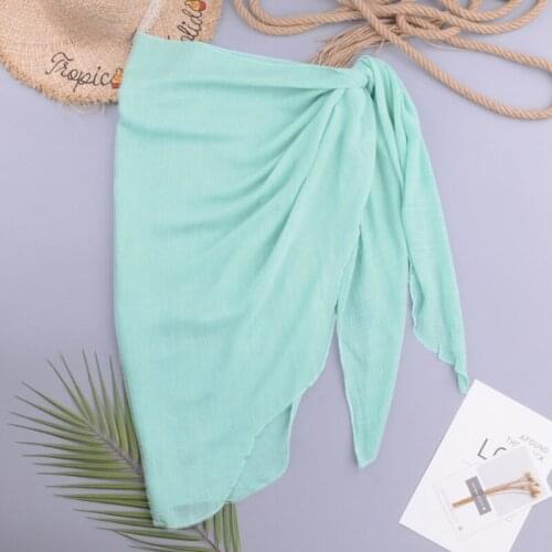 Women Chiffon Beach Pareo Sarong Solid Color Sheer Swimsuit Cover Up Wrap Skirt
