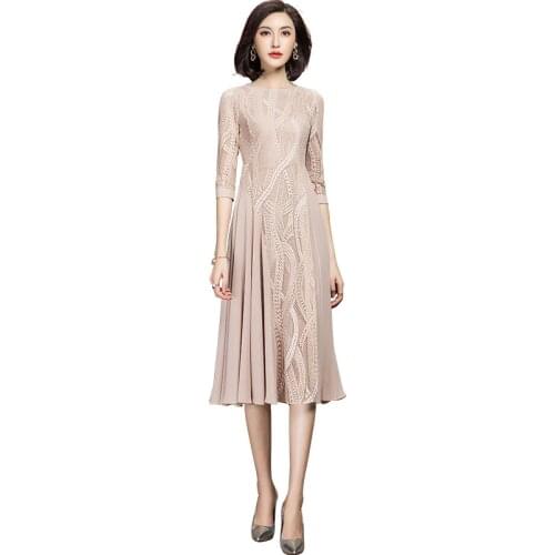 2021 Spring Autumn Casual O Neck Three Quarter Floral Lace Dress for Woman