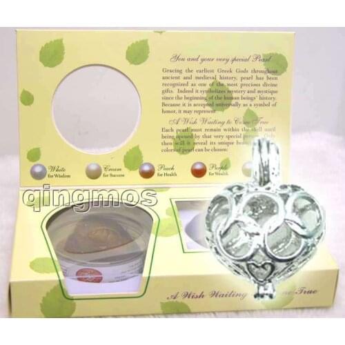 Qingmos Wish Pearl Gift One Box Big Heart pendant Necklace for Women Oyster Pearl Necklace set Love Pearl Chokers Jewelry 3622