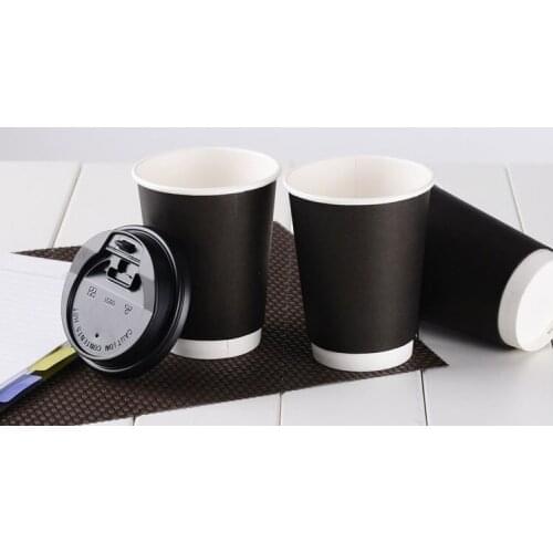 10pcs 400ml black paper cup, heat insulated disposable coffee mug with two layers for coffee shops, logo printing is available
