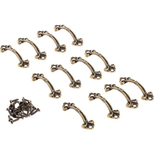 12Pcs/lot Mini Handles Antique Bronze Furniture Decorative Pulls Jewelry Box Knobs Wood Case Drawer pull with screws 48mm B068
