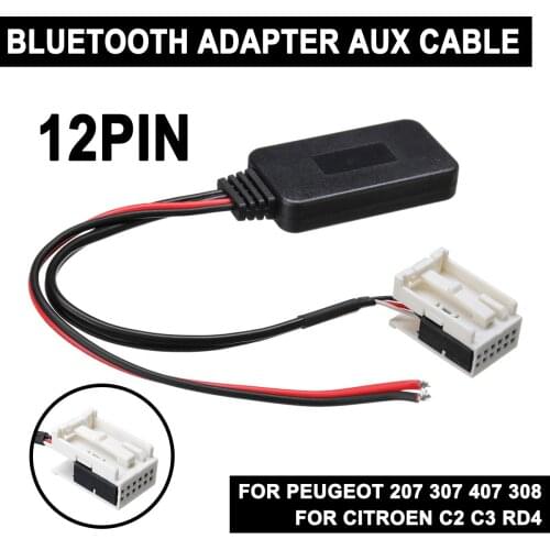 12Pin Car bluetooth Module For Citroen C2 C3 RD4 For Peugeot 207 307 407 308 Wireless Radio Stereo AUX-IN Aux Cable Adapter