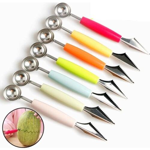 2 in1 Fruit Watermelon Ice Cream Dual-head Stainless Steel Carving Knife Scoop Stacks Spoon Home Kitchen Accessories