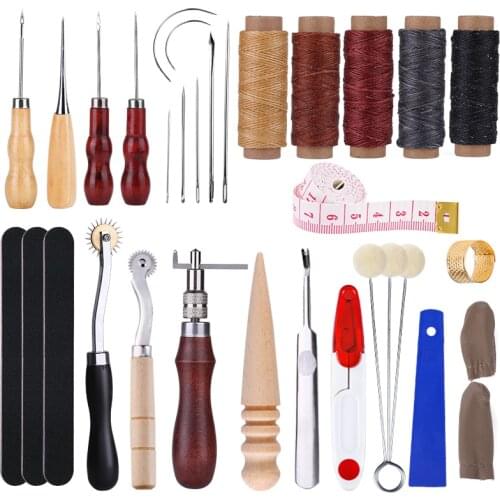 Nonvor 34 Pcs Leather Tool Kit, Leather Working Tools, and Supplies, Leather Sewing Needles Kit with Thread, Groover, Thimble