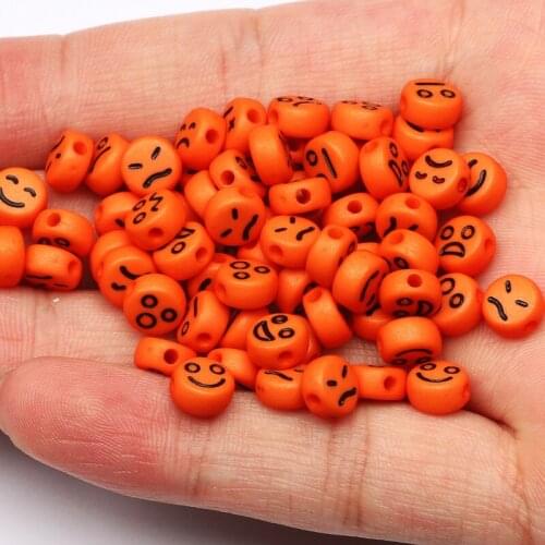 4x7mm Round Orange Acrylic Beads 100-500pcs Loose Mixed Mood Pattern Spacer Beads For Jewelry Making DIY Bracelet Accessories