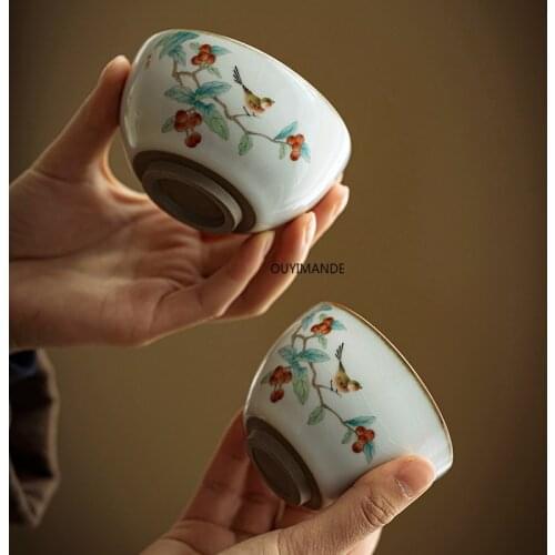 90/100ml Traditional Chinese Retro Style Crackle Ceramic Tea Cup Coffee Cup China Ru Kiln Porcelain Tea Set Teacup