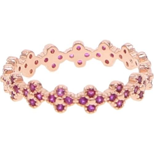 Promotion cheap delicate dainty pink cz link flower ring for women fashion rose gold midi finger ring in size 6 7 jewelry