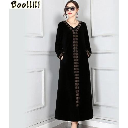 Boollili Autumn Winter Jacket Women 2020 Real Sheep Shearing Fur Coat Female Long Warm Natural Wool Coats Lady Outerwear