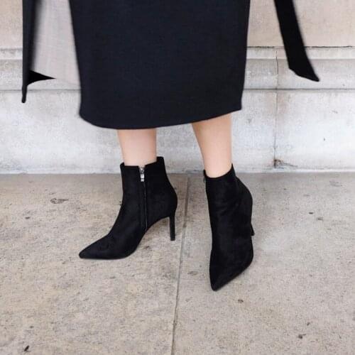 Pointed Stiletto Ankle Boots High Heels Female Autumn Formal Wear Women Zip Heel Fashion Short Boots Size 33-42