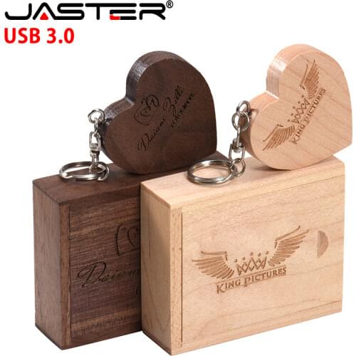 JASTER 5pcs/Lot Wooden Heart USB 3.0+ BOX Flash Drive Pendrive 64GB 32GB 16GB 8GB 4GB 128GB U Disk Photography Wedding Gifts