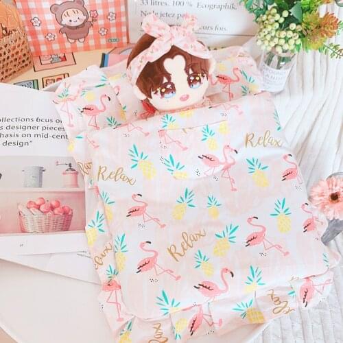 20cm Cotton Doll Flamingo Bed 20cm Star exo Doll Bed Three-piece Quilt Mat Pillow doll accessories