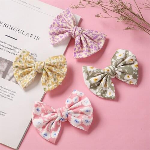 Girls Cotton Floral Hair Clips Summer Lovely Bows Barrettes Baby Printed Elastic Hairgrips Children Knitted Hair Accessories