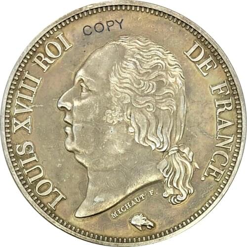 Aliexpress France Aliexpress France France 5 Francs Louis XVIII ROI DE 1818 MM Letter Edge Brass Plated Silver Copy Coins