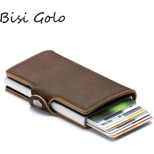 BISI GORO 2020 Wallet PU Leather Card Case Women and Men RFID Credit Card Holders Hasp Vintage Business ID Holder Single Box