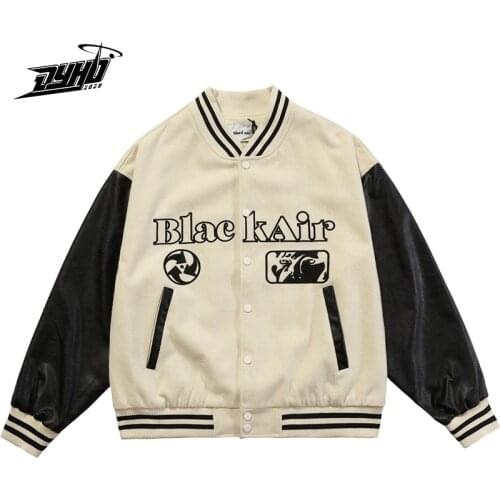Retro Varsity Jacket Men Rock Band Embroidery Patchwork Color Block Baseball Coats Unisex Harajuku Streetwear Men College Jacket