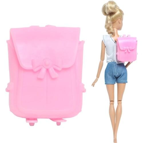 Fashion Pink Doll Bag Plastic Bow-knot Backpack Shoulder School DIY Accessories for Barbie Doll Baby Girl Kids Dollhouse DIY Toy