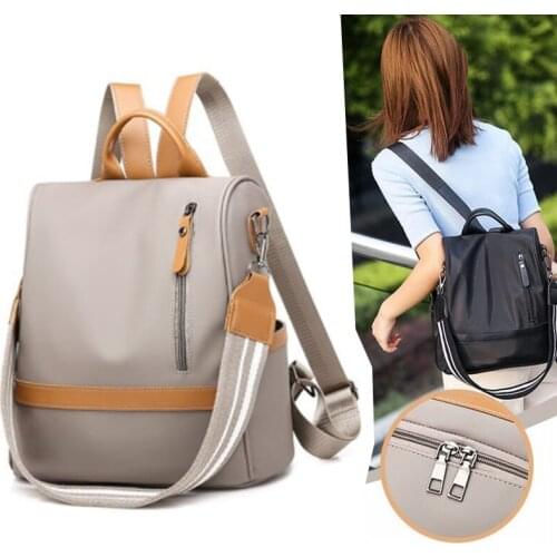 2021 New Korean Anti-Theft Nylon Female Bag Solid Color Women School Backpack Waterproof Bagpack Oxford School Bag For Girl