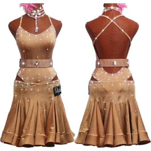Skin Color Flash Rhinestone Dress Latin Dance Competition Dance Dress Adult Kids Girls Fishbone Skirt Latin Dance Dress BL2685