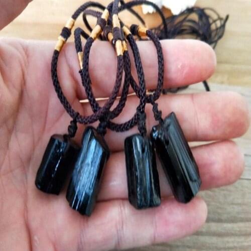 Natural Black Tourmaline Stone Necklace Pendant Black Tourmaline Original Stone Ore Specimen Fashion Jewelry Accessories Gift