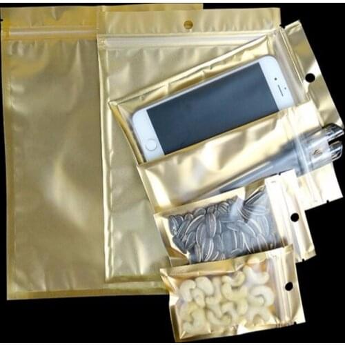 Size 12*20cm Metallic Mylar ziplock bags flat bottom gold Aluminum foil small zip lock plastic bags