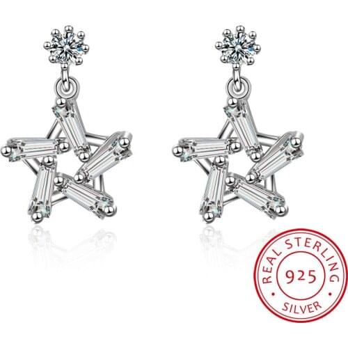 Luxury 925 Sterling Silver AAAAA Zirconia Pentagram Star Stud Earrings For Women Gift pendientes oorbellen S-E828