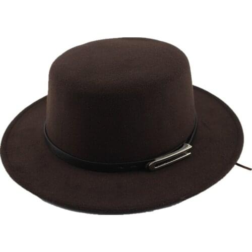 Seioum Wool Boater Flat Top Hat For Mens Felt Wide Brim Fedora Hat Gentleman Prok Pie Chapeu de Feltro Bowler Gambler Top Hat