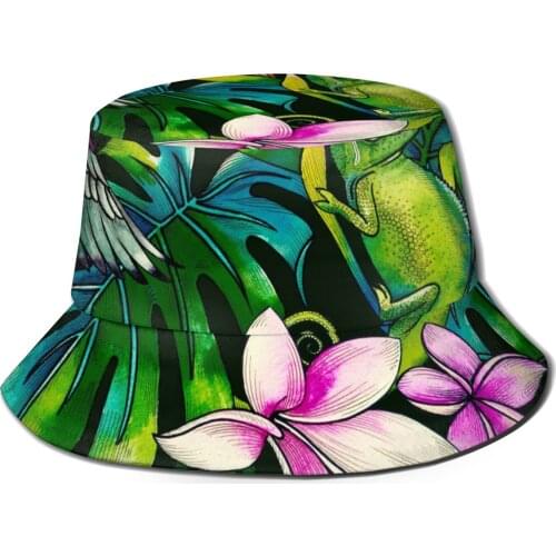 CINESSD New Fashion Bucket Hats Fisherman Caps For Women Men Gorras Summer Tropical Humming Bird Lizard And Flowers