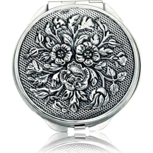 Silverlina Silver Rose Motif With Lid Round Hand Mirror