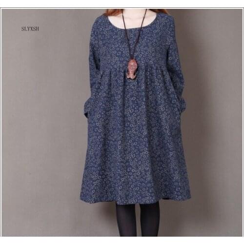 SLYXSH Maternity Clothes New Arrival Dresses for Pregnant Women Vintage Floral Print Cotton Losse Fashion Cotton Pregnancy Dress